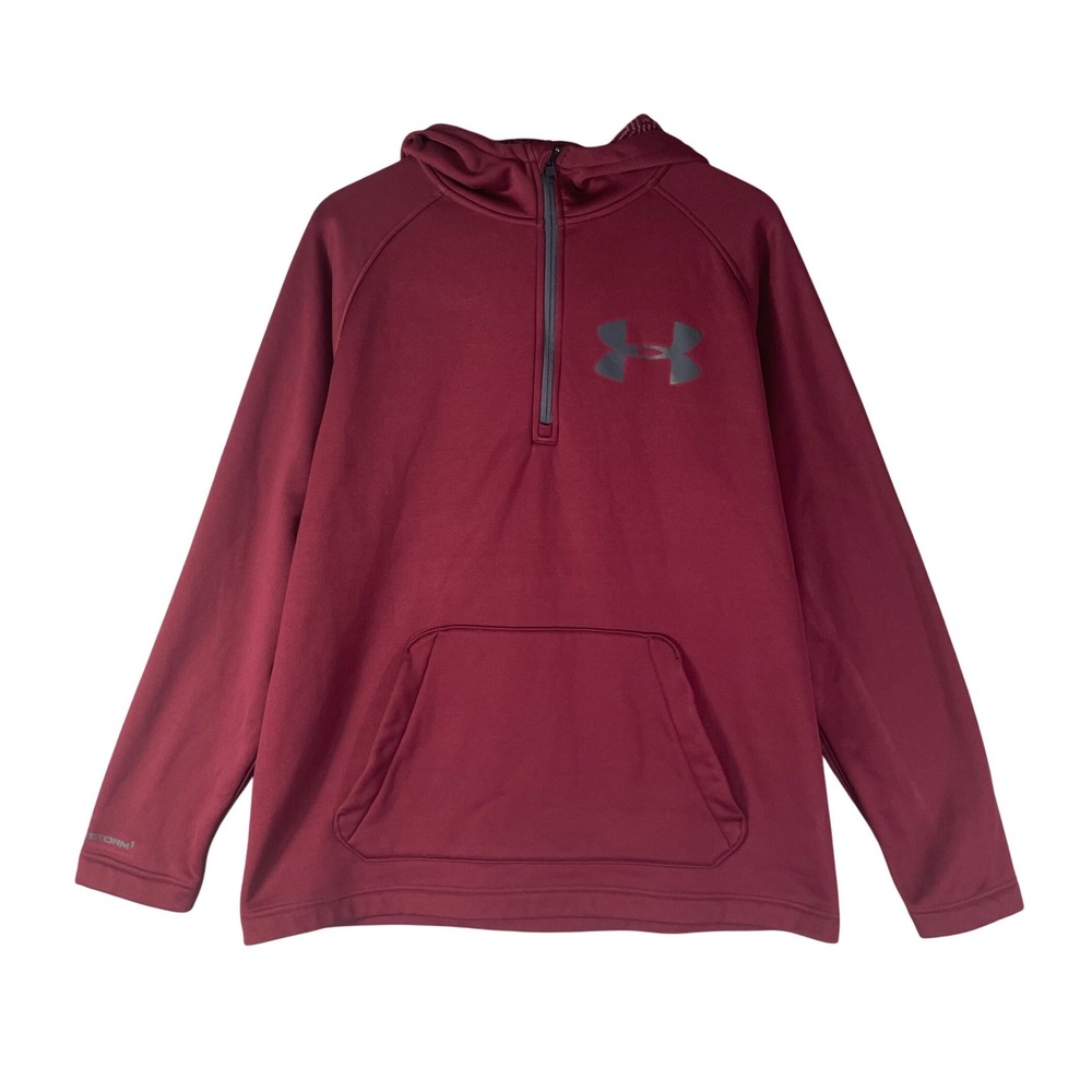 Under Armour Storm ColdGear Infrared Hoodie Mens Large Burgundy 1/4 Zip Loose